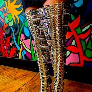 Thigh high sequin boots